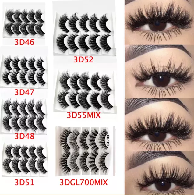 UK 5 Pairs 3D Fake Eyelashes Long Thick Natural False Eye Lashes Set Mink Makeup