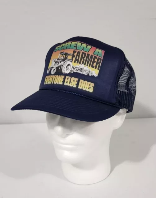 Vtg Screw A Farmer Snapback Hat Fun Humor  Trucker Mesh Cap Tractor Farming