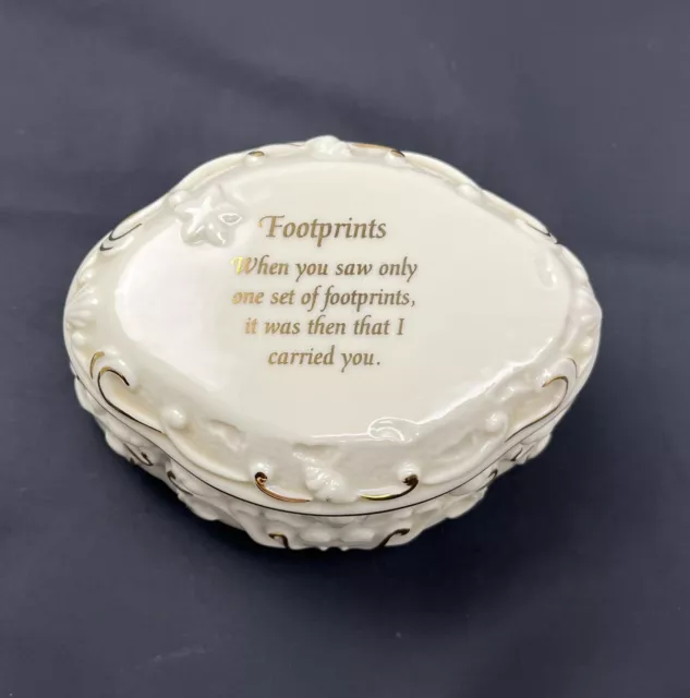 Lenox Fine Porcelain “Footprints” Music Box ‘Amazing Grace’ Trinket Holder