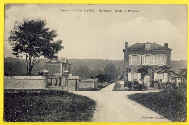 cpa Rare PONCHON (Oise) ancien Carrefour Route de Noailles Rue du PONT DELETTRE