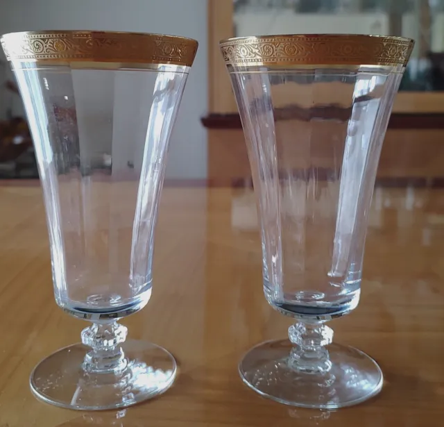 2 Vintage Crystal Tiffin-Franciscan Minton Clear Iced Tea Glasses/Goblets