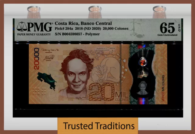 TT PK 284a 2018 COSTA RICA BANCO CENTRAL 20000 COLONES POLYMER PMG 65 EPQ GEM