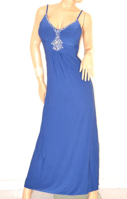 ABITO LUNGO BLU donna vestito strass da sera elegante cerimonia damigella E135