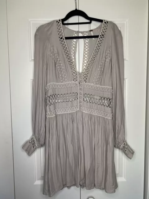 Free People I Think I Love You Long Sleeve Dress Womens 6 Cream  Eyelet Lace