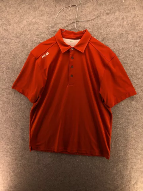 Ping Mens Large L Red Orange Sensor Cool Golf Polo Shirt Short Sleeve Quick Dry