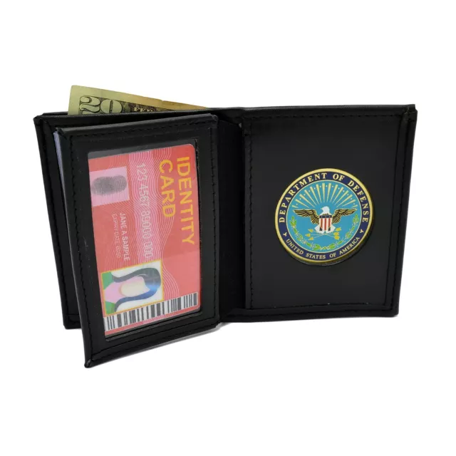 DOD Defense Department Medallion Bi-fold Men's Black Leather Wallet Military