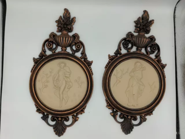Pair Dart Ind Syroco MCM Greek Roman Goddess Cameo Wall Plaques Copper Tone 4056 Pair Dart Ind Syroco MCM Greek Roman Goddess Cameo Wall Plaques Copper Tone 4056
