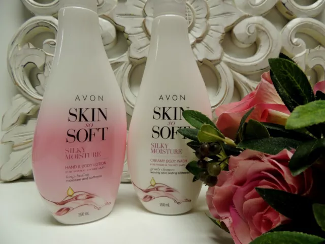 Avon Skin So Soft SSS Silky Moisture Body Wash / Hand & Body Lotion Set 250mL