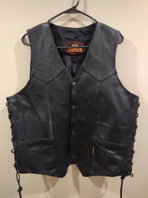 Hot Leathers Men's Black Motorcycle biker Vest-side Lacing-Inside Pockets-Sz Med
