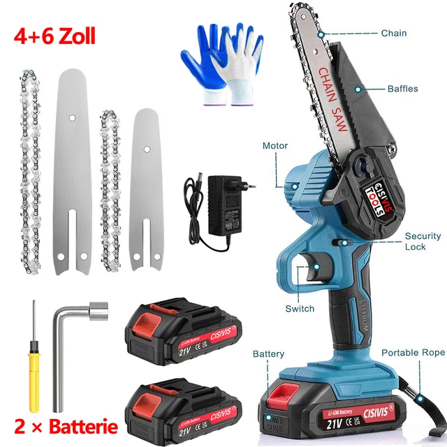 6+8Zoll Akku Kettensäge Mini Elektro Kettensägen Handkettensäge Mit 2500mAh Akku