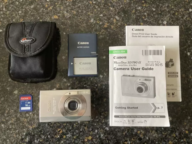 Canon PowerShot SD790 IS Digital ELPH Camera 10MP Silver + Accessories - Tested