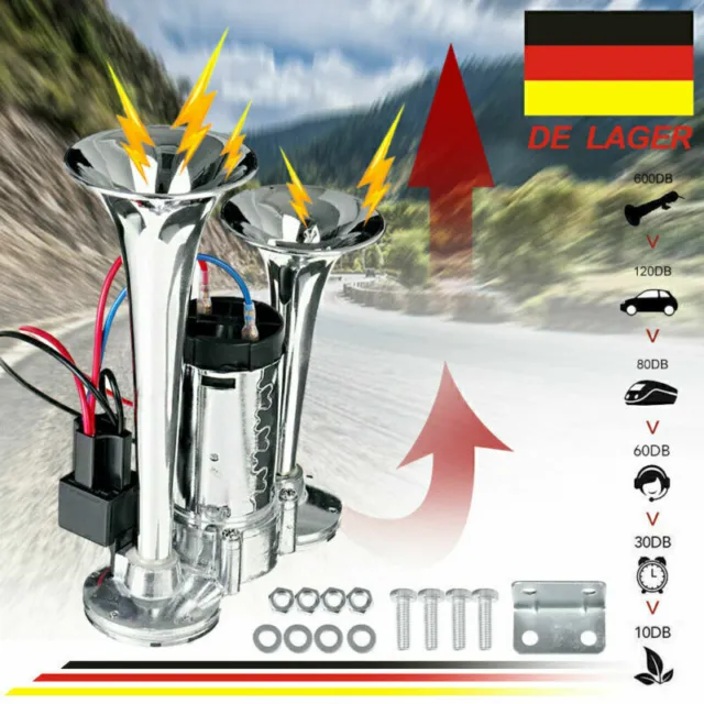 12V 600DB Fanfare Hupe Druckluft Nebelhorn Lufthorn Dual Hupe Auto