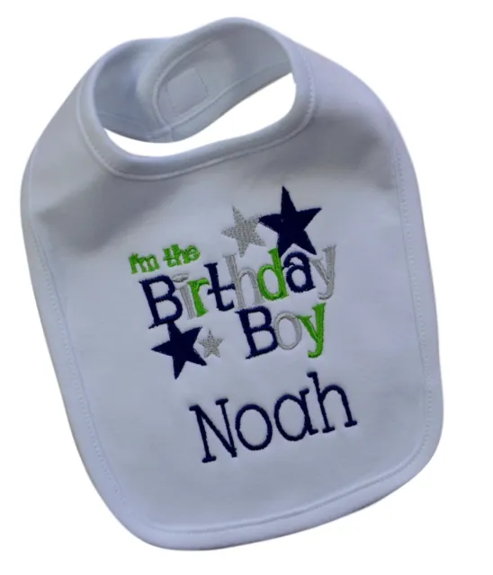 Pechera de primer cumpleaños para bebé niño con nombre bordado personalizado 100% algodón