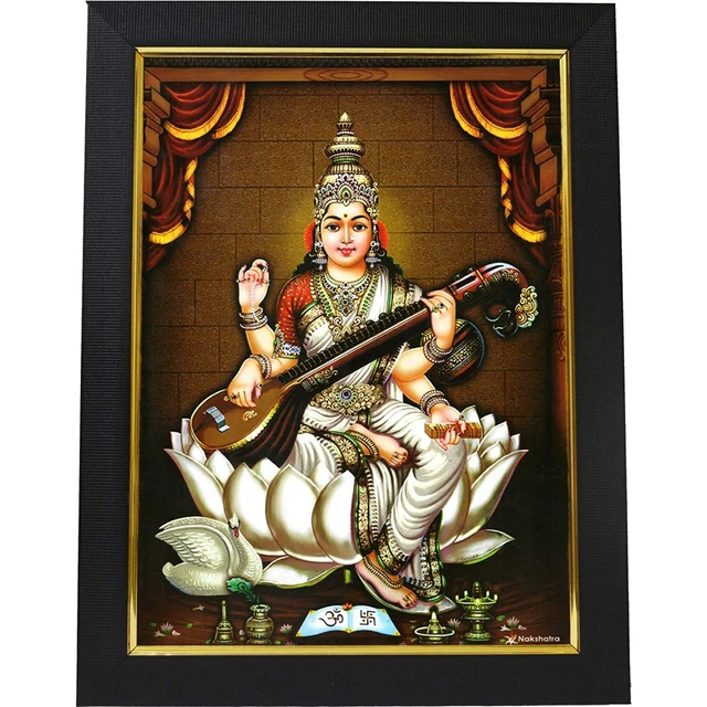 INDIAN TRADITIONAL GODDESS Saraswati Wood Photo Frame For Pooja 13” x