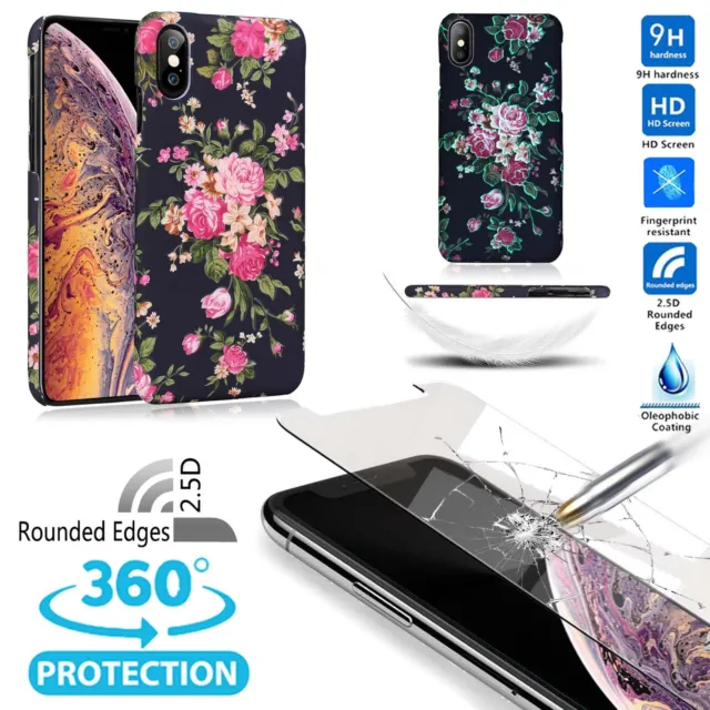 Housse rigide pour téléphone pour iPhone 8 7 Xs/Samsung S8 S9 mode fleur 3