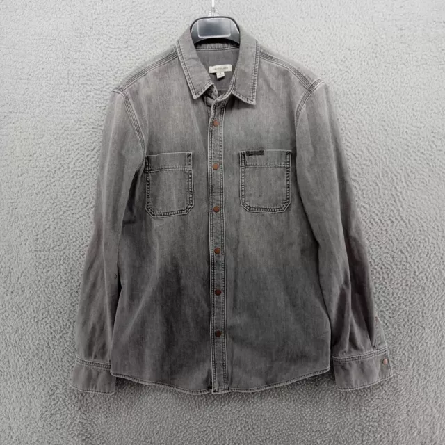 Calvin Klein Jeans Shirt Mens Medium Gray Stonewash Utility Double Pockets Snap