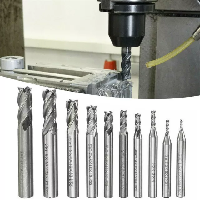 10x Tungsten Carbide 4 Flutes HSS End Milling Cutter Slot Drill Bit Set 1.5-10mm 3