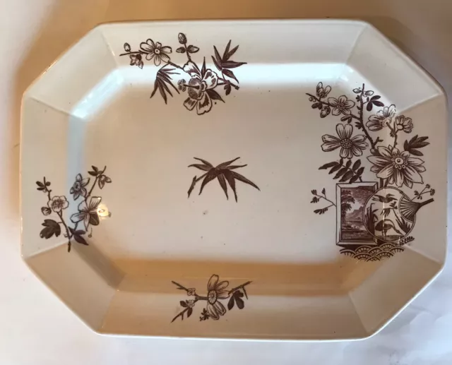 Antique H.alcock & Co Kenilworth Brown Transferware 19” Platter-Cobridge England