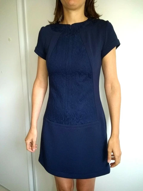 Robe Rétro Années 60 Tulle - Coupe Color Block Bleu Marine Et Marron - Taille S - Neuve Avec étiquette