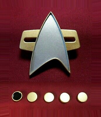 Star Trek TNG Combadge Communicator Pin Rank Pip Badge Insignia Uniform Set