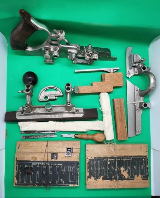 Vintage Antique Stanley No. 45 Combination Plow Plane Kit Complete with Box EUC