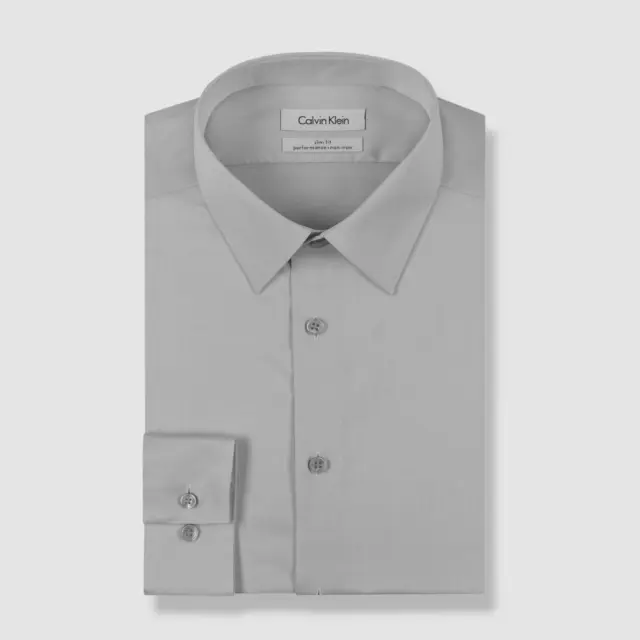 $76 CALVIN KLEIN Men's Slim-Fit Gray Herringbone Non-Iron Dress Shirt ...