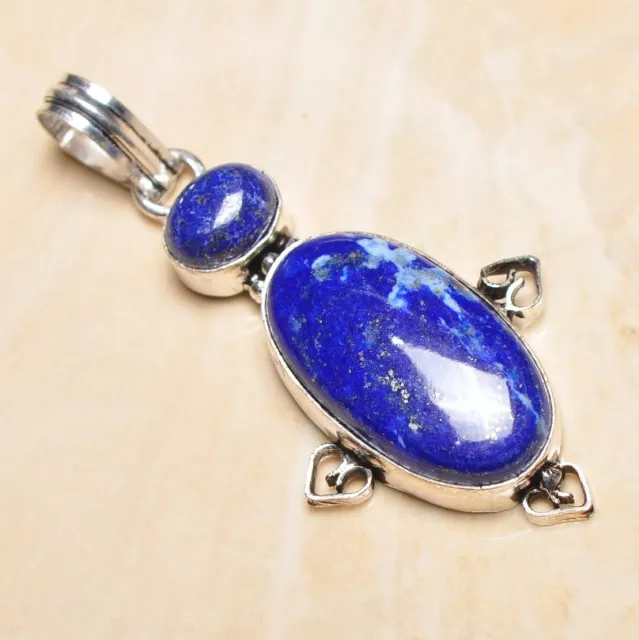 Handmade Pyrite Lapis Lazuli Jasper 925 Sterling Silver 2.5" Pendant #P17159