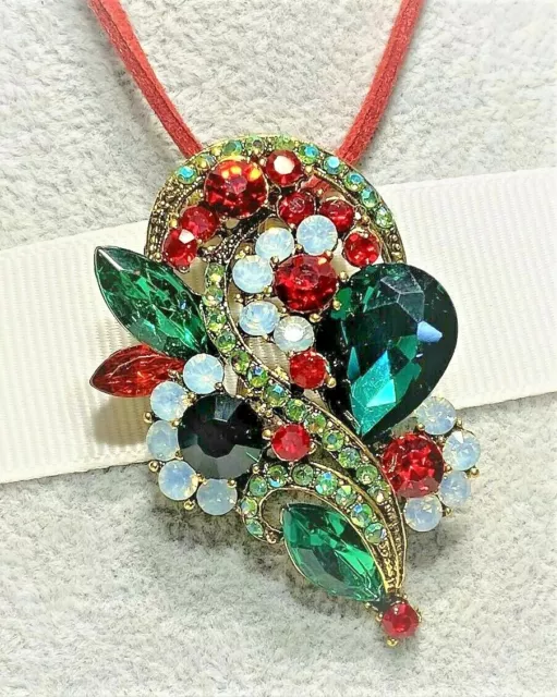 Betsey Johnson Pin  Cluster Of Multi Color Crystals Brooch Has Gold Chain & Tag