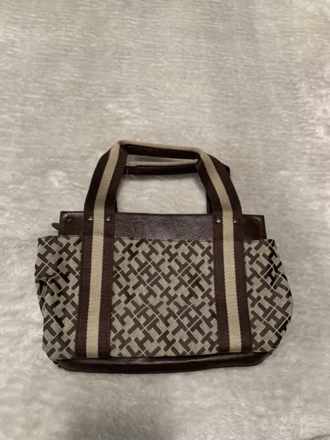 New Tommy Hilfiger Womens Brown Satchel Handbag Pattern Print 3