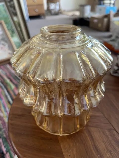 Vintage Marigold 'Carnival Glass' Ribbed Pressed Glass Lamp Light Shade