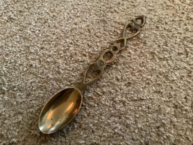 Vintage Brass Love Spoon With Welsh Design