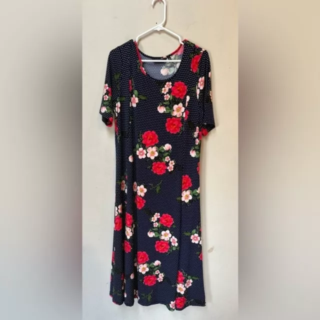 Nina Leonard Women’s Plus Size Red Navy Floral Belted Midi Dress 1X