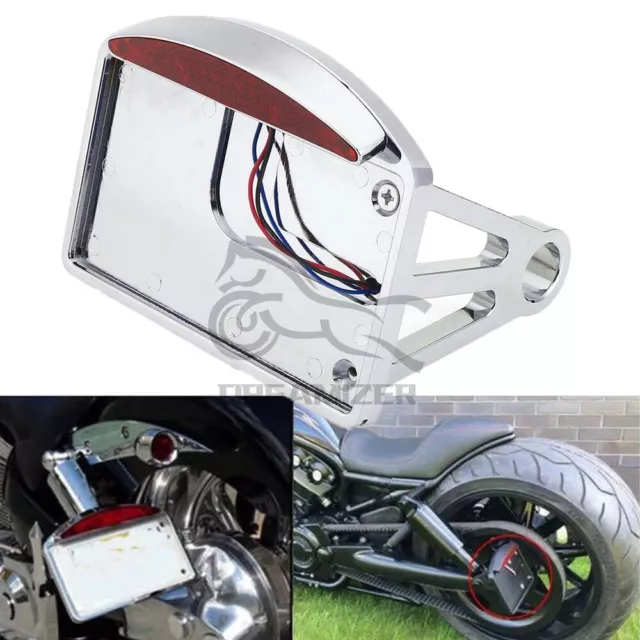 Motorcycle Brake Tail LED Light Side Mount License Plate Bracket Holder Chrome