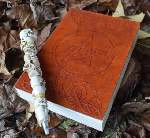 Med Leather Bound BOOK OF SHADOWS Pentagram Notebook Journal Grimoire or Diary 3
