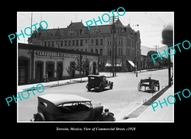 OLD LARGE HISTORIC PHOTO TORREON MEXICO, VIEW OF COMMERCIAL STREET c1928