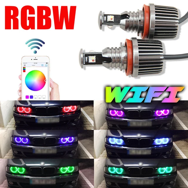 2 lampadine fari RGBW LED lampadina Bluetooth APP fendinebbia H8 per BMW