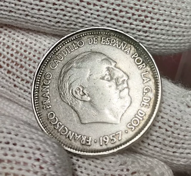 Moneta Spagna PESETAS ERRORE DI CONIO error coin 1957 Numismatica Spain