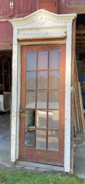 Antique VTG 15 Lite French Door & Victorian Pediment Top Surround Old 1472-22B