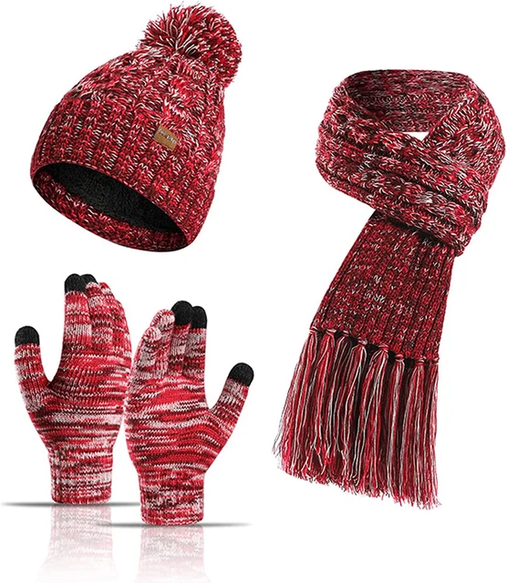 Conjunto de guantes para hombres y mujerescálida y pompón bufanda para el cuello