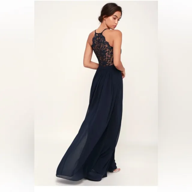 Lulus Love Spell Navy Blue Lace-Back Maxi Dress Size Medium NWT