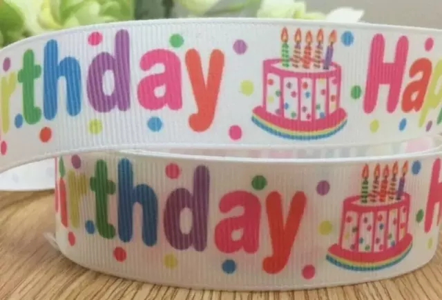 HAPPY BIRTHDAY Grosgrain RIBBON 1m x 25mm width (1") Birthday Cake Cupcakes