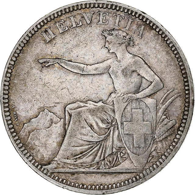 [#869738] Svizzera, 5 Francs, Helvetia, 1874, Bruxelles, Argento, MB+, KM:11