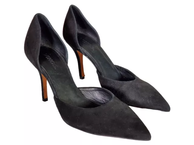 EUC VINCE Paulette Black Suede Pointy Toe Slip On d'Orsay Pumps Women's US 9 M