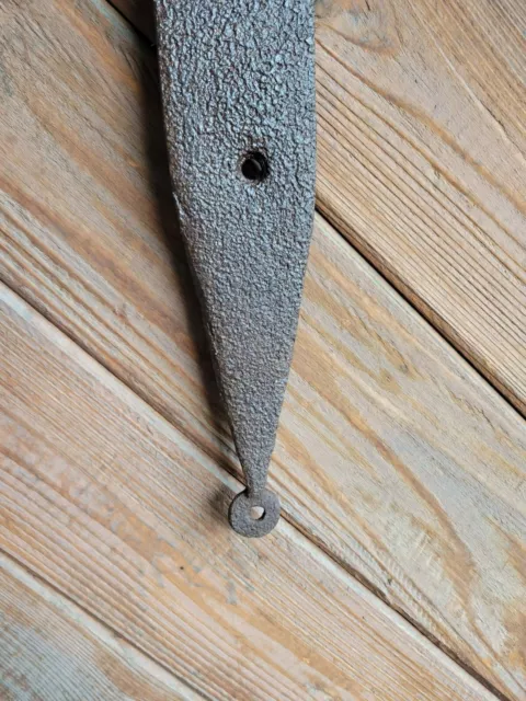 19c Antique Hand Wrought Forged Iron Barn Door Strap Hinges 29 1/4" 2