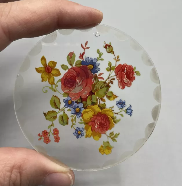 Colgante de vidrio ventana pared imagen imagen ventana pintado a mano flores sin usar nuevo 7 cm
