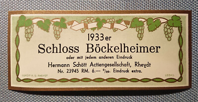 Castelli Vecchio Weinetikett Musteretikett Etichetta 1933 Castello Böckelheimer Schött 
