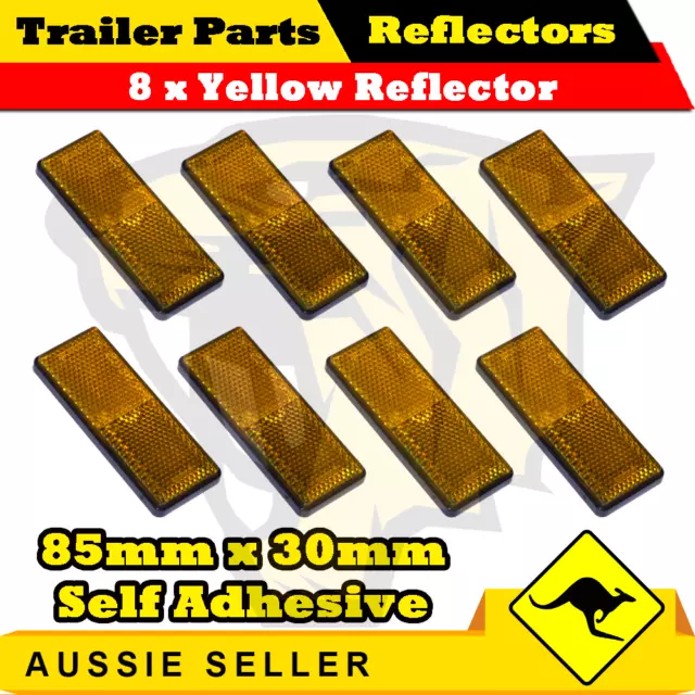 8 x Yellow 85mm x 30mm Self Adhesive Reflectors-Superior Trailers