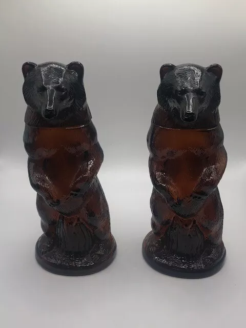 2 Vtg Kodiak Bear Collectible Avon Decanter Bottles 1960s Brown Glass Empty
