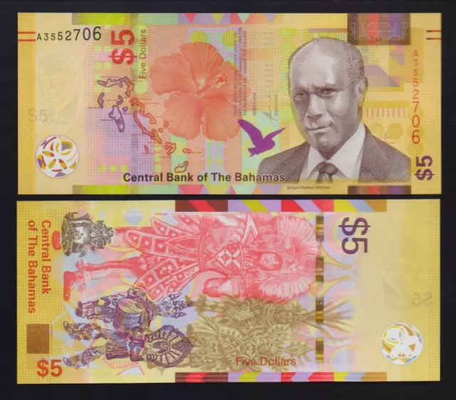 Bahamas –   P#New 5 Bahamas Dollars 2020 Uncirculated Banknote.