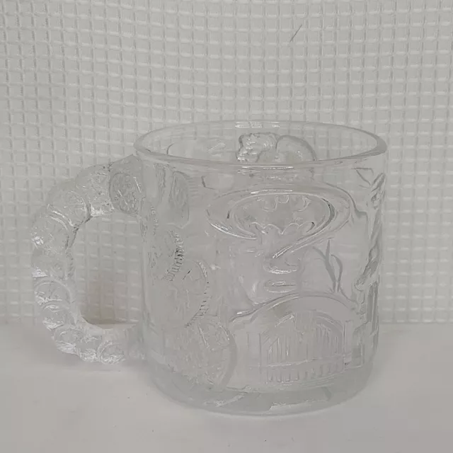 Vintage McDonald's Batman Forever Glass Mug Two Face 90s Clear Textured